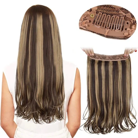 - 24 inch fish line band halo hair extension Sunny Blonde Fish Wire Hair Extensions - Platinum Blonde #60  main image 4